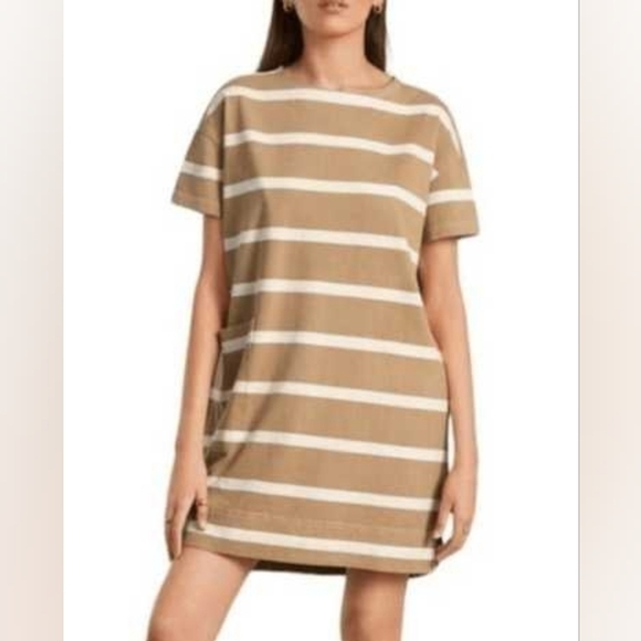 Everlane Dresses & Skirts - Everlane -Women's Oversized Striped Tan and White Dress M 100%Organic Cotton